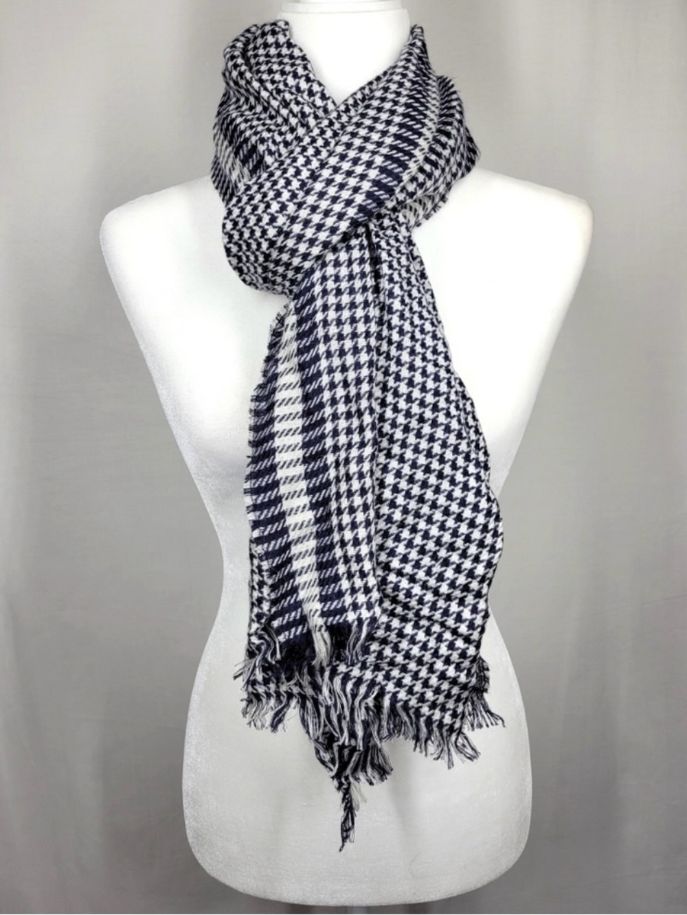 Peruvian Connection Blue White Plaid Gingham Alpaca Silk Scarf